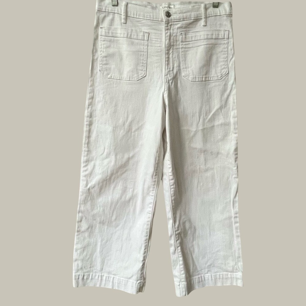 Jessica Simpson White Crop Pants Womens 8 Stretch Patch Pocket Capri Coastal